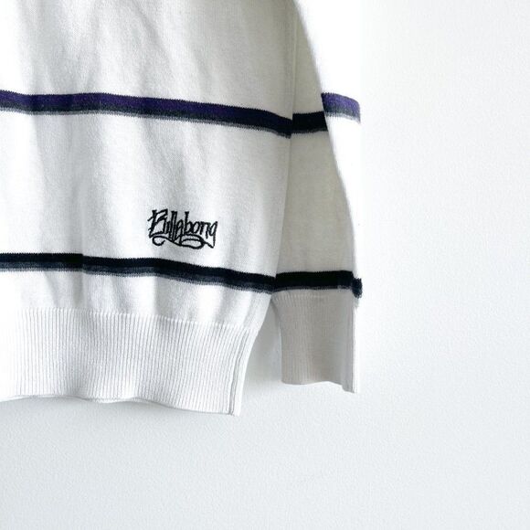 Billabong Mens Crewneck Sweater Long Sleeved Logo White Black Striped Size M - Picture 4 of 8